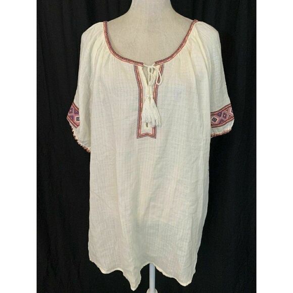 J Crew New Bohemian White Red Short Sleeve top - Picture 1 of 7